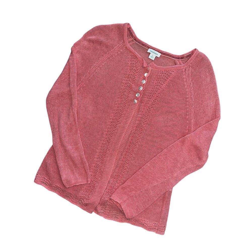 Sundance "Lacey & Lovely" Pink Pointelle Cardigan Sweater - Size S